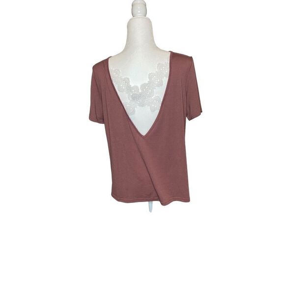 Shein Rose Pink Tee Shirt with White Lace Criss Cross - Picture 2 of 4